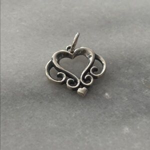 James Avery Retired Silver Ornate Open Heart Charm! New! With dust bag!